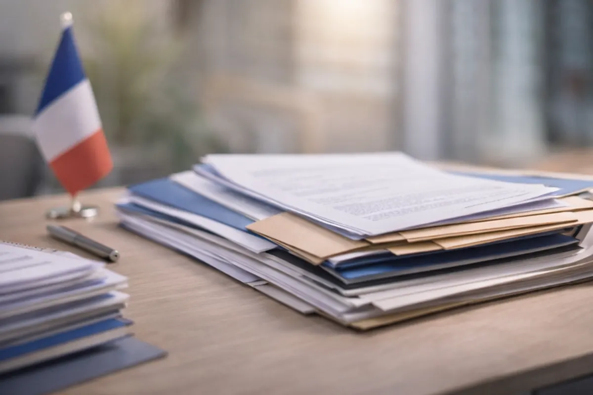 Dossiers et pièces administratives classés sur un bureau